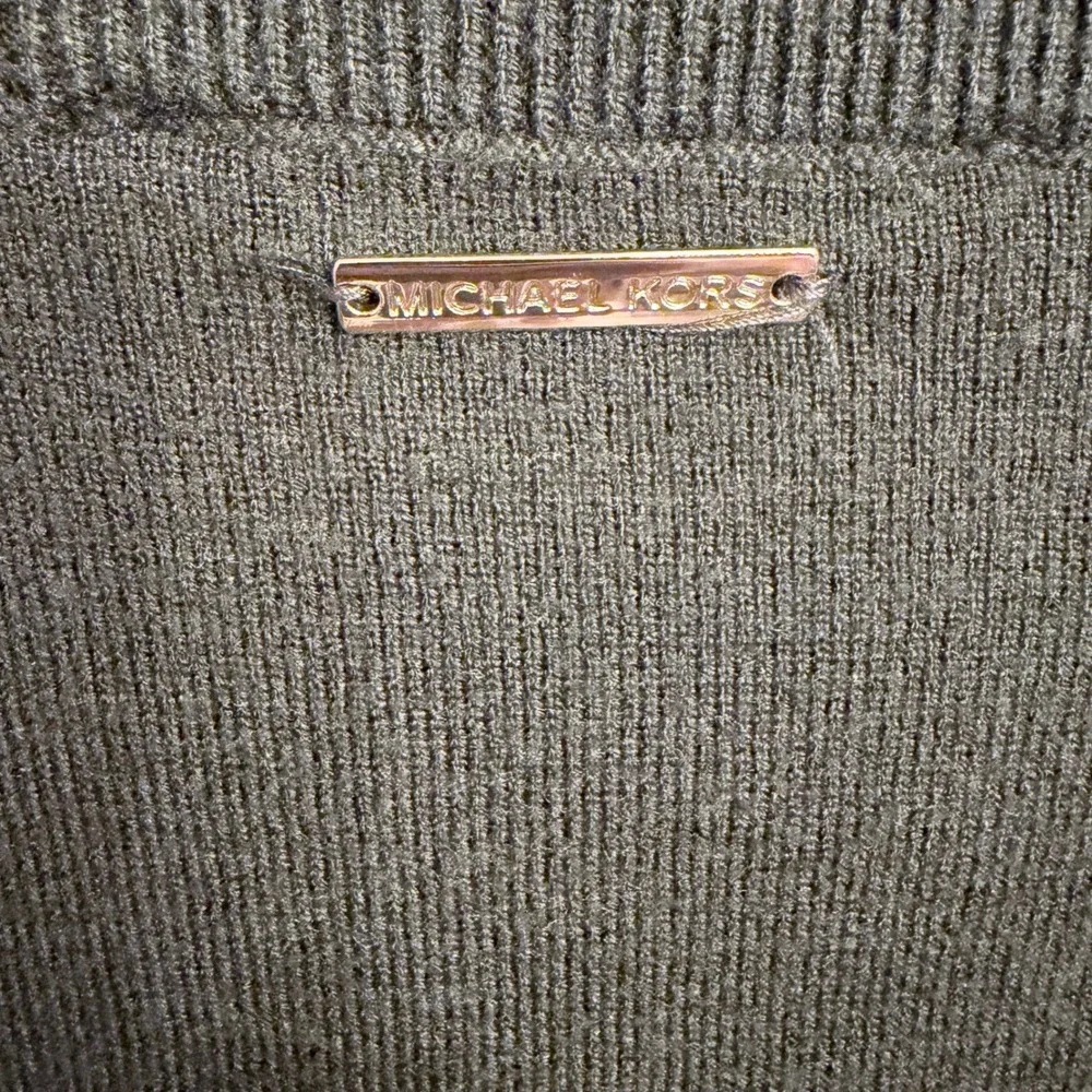 Michael Kors Womens XL Olive Green Puff Sleeve Button Shoulder Crewneck Sweater